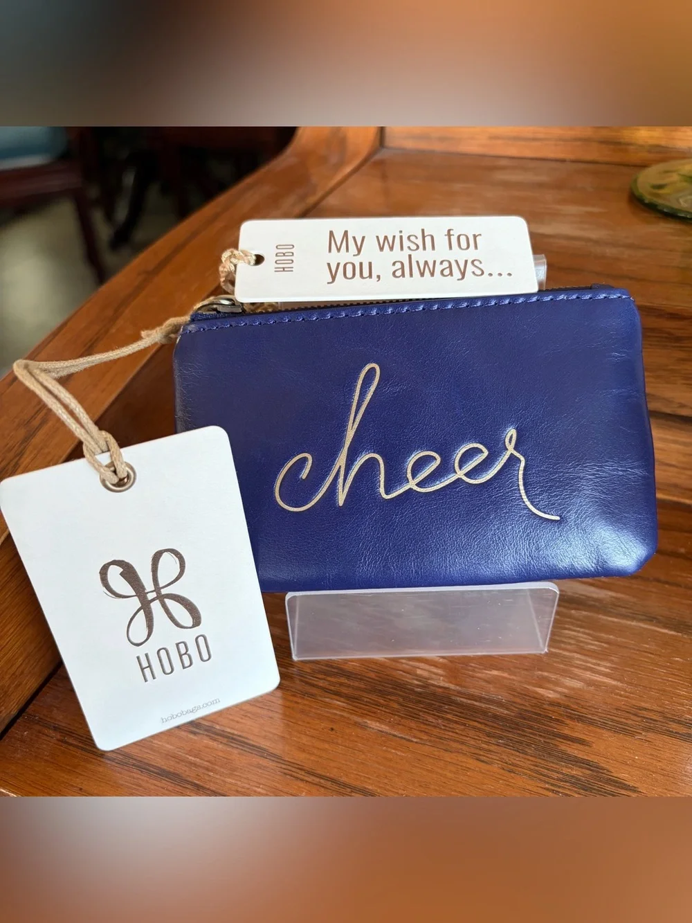 HOBO Blue 'Cheer' Leather Zip Sentiment Pouch